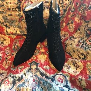 Black suede lace-up boots